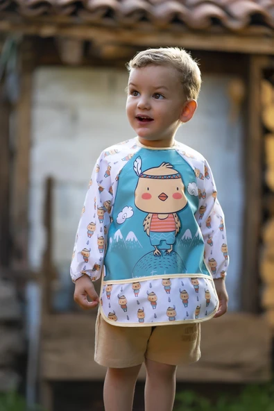 Civciv Desenli Sıvı Geçirmez Uzun Kollu Unisex Bebek Mama Ve Aktivite Önlüğü 6-24 Ay ürün görseli 1