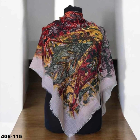 Soft İpek Desenli Flamlı Kotton Eşarp 406-115 ürün görseli 1