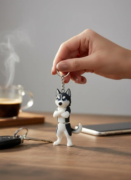 Husky Köpek Figürlü Hareketli Anahtarlık - Resim 2