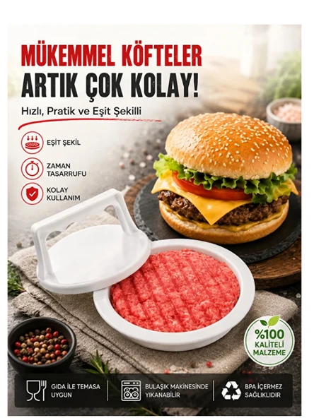 Mucit Home Hamburger Köfte Yapma Pres Aparatı Plastik Burger Köfte Kalıbı ürün görseli 1