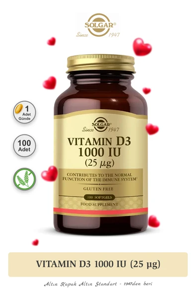 Solgar Vitamin D3 1000 Iu 25 Mcg 100 Yumuşak Kapsül ürün görseli 1