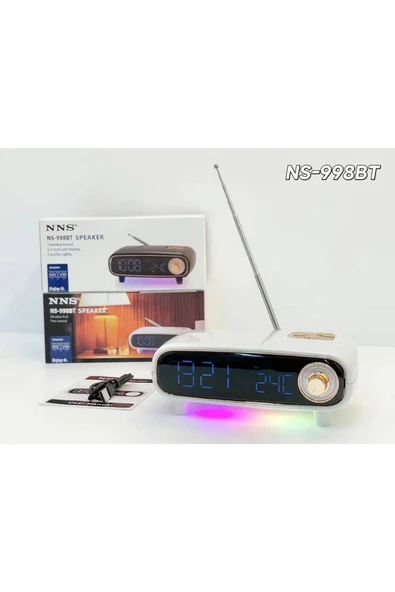 Retro Bluetooth Hoparlör - Dijital Saatli Alarmlı FM Radyo | Renkli Işık | USB + Aux ürün görseli 1