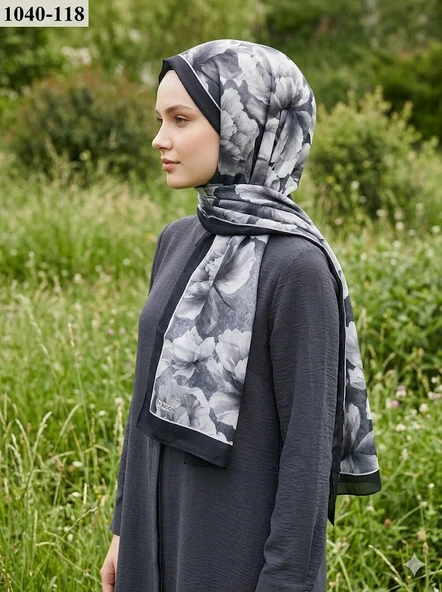 MoonScarf Soft Pamuk Şal (Siyah-Gri) 1040-118 ürün görseli 1