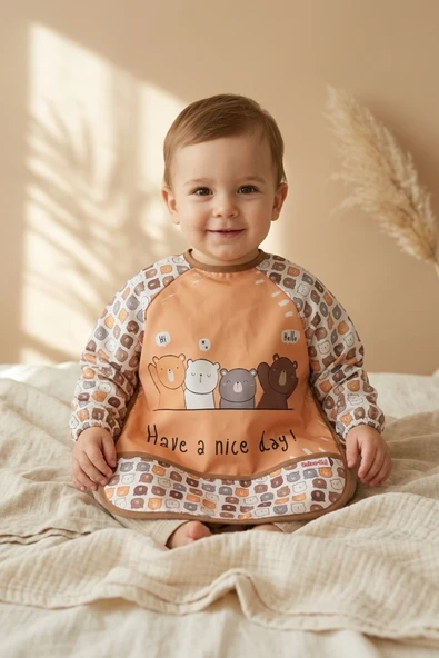 Beary Hugs Sıvı Geçirmez Bebek Mama Önlüğü 6-24 Ay - Blw Uyumlu, Leke Tutmaz Geniş Cepli Boho Bebek Önlüğü ürün görseli 1