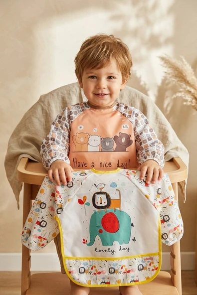 Tinyjoy 2'li Set Sıvı Geçirmez Uzun Kollu Mama Önlüğü - Blw Uyumlu Leke Tutmaz Bebek Beslenme Ve Faaliyet Önlüğü ürün görseli 1