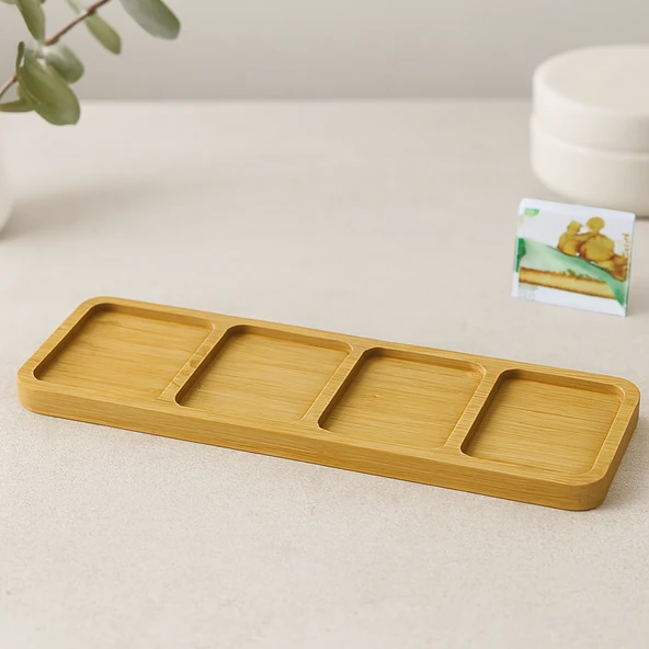 4 Bölmeli Dikdörtgen Bambu Servis Tepsisi 32.8X10X1.4 Cm ürün görseli 1