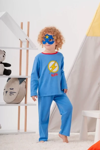 Heros Çanta Ve Maskeli Erkek Çocuk Pijama Takımı Koyu Mavi 4-7 Yaş ürün görseli 1
