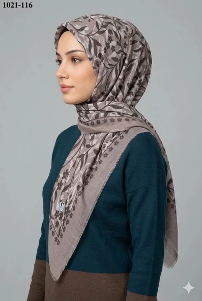 Huzurlu İpek Desenli Flamlı Pamuk Eşarp 1021-116 ürün görseli 1