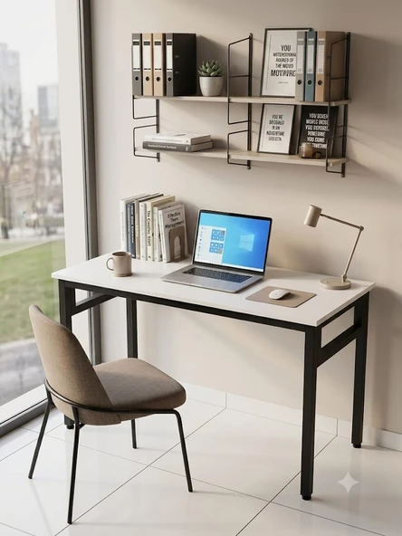 Beyaz/Siyah 120x60 Çalışma Masası, Bilgisayar Masası, Ofis Masası, Metal Ayaklı ürün görseli 1