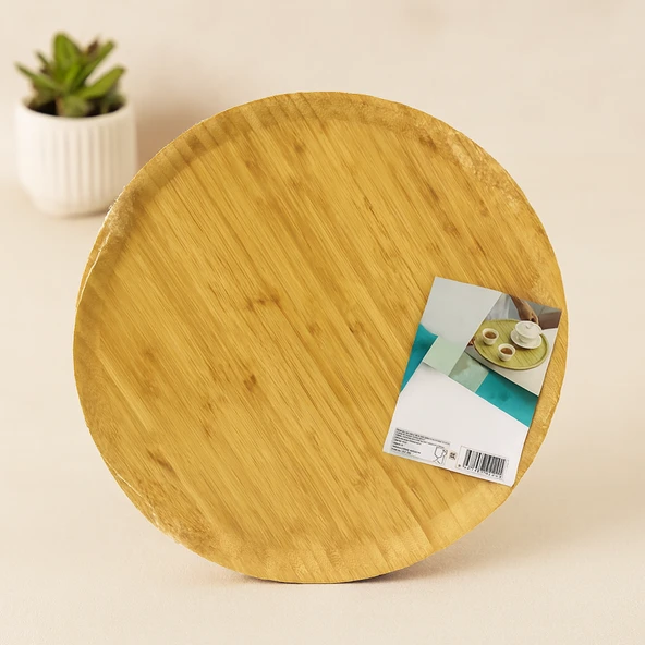 38 Cm Yuvarlak Bambu Servis Tepsisi Sunum Tahtası ürün görseli 1