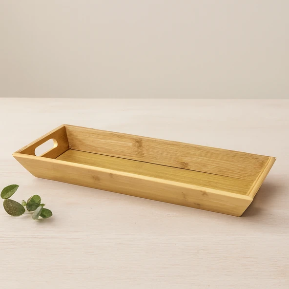 Bambu Ahşap Sunum Tepsisi 16X40X4 Cm Çift Kulplu ürün görseli 1