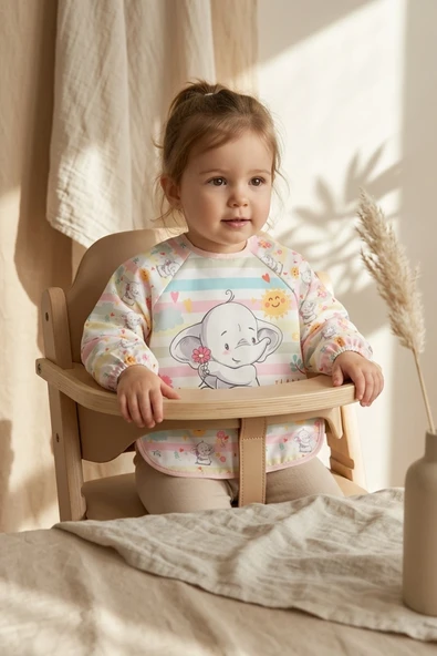 Little Dreamer Su Geçirmez Uzun Kollu Bebek Mama Önlüğü - Sevimli Fil Desenli Sıvı Geçirmez Aktivite Ve Yemek Önlüğü 6-24 Ay ürün görseli 1