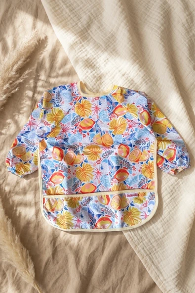 Limon Desenli Uzun Kollu Bebek Mama Önlüğü - Su Geçirmez, Cepli Ve Leke Tutmaz Fonksiyonel Bluz Önlük 6-24 Ay ürün görseli 1