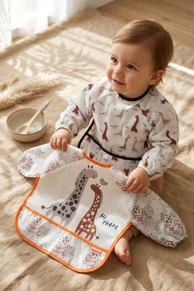 Gira-joy 2'li Uzun Kollu Sıvı Geçirmez Bebek Mama Ve Etkinlik Önlüğü - Sevimli Zürafa Desenli, Leke Tutmaz, Blw Uyumlu ürün görseli 1