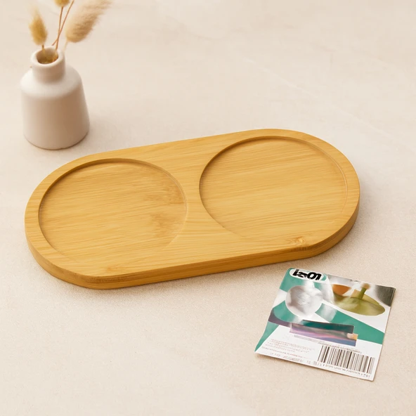 Bambu 2 Bölmeli Oval Mini Tepsi - Yağdanlık Altlık 12X23.4X0.8 Cm ürün görseli 1