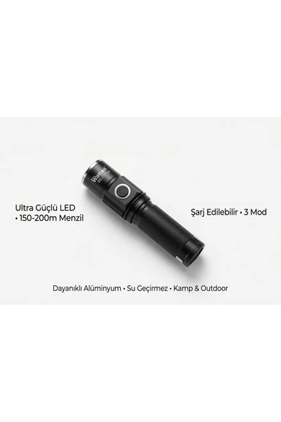 Wt-089 Şarjlı 3 Mod Q5 Led El Feneri Acil Durum Lambası Güvenlik,Deprem,Yürüyüş Feneri ürün görseli 1