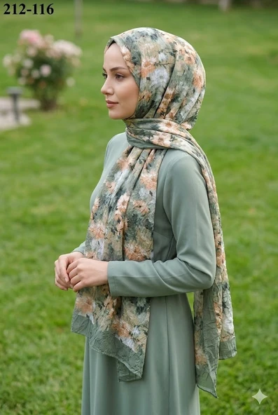 Sharell Bambu Kraş Pamuk Şal (Yeşil) 212-116 ürün görseli 1