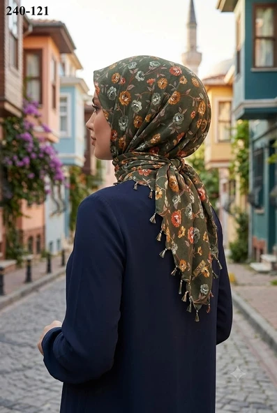 Dolce Life Desenli Sökme Boncuklu Eşarp 240-121 ürün görseli 1