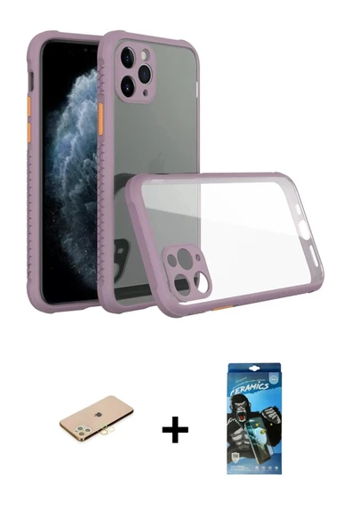 MARSİLYAN™- iPhone 11 Pro Max Kılıf Nova Asil Özel Seri - Siyah 34D Izgaralı Cam + Renkli Kamera Lens Koruma Cam - SI ürün görseli 1