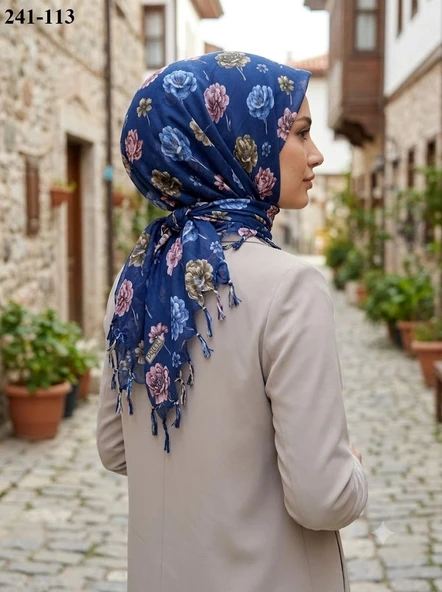 Dolce Life Desenli Sökme Boncuklu Eşarp 241-113 ürün görseli 1