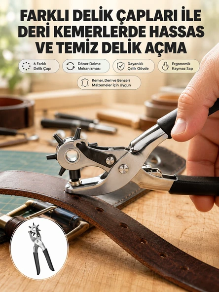 Deri Delme Pensesi 6 Uçlu Ayarlanabilir Kemer Delme Aleti Profesyonel Kullanım ürün görseli 1