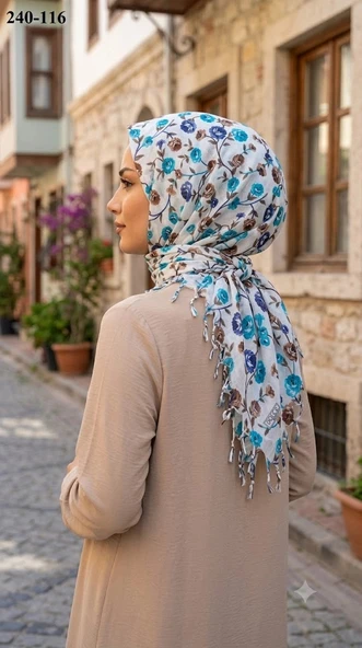 Dolce Life Desenli Sökme Boncuklu Eşarp 240-116 ürün görseli 1