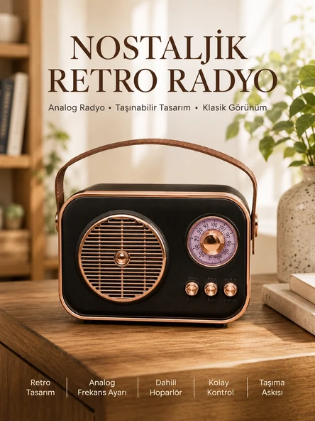 Retro Tarz Kablosuz Radyo - Bluetooth, Usb Ve Tf Kart Girişli ürün görseli 1