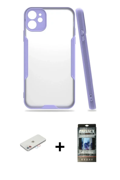 MARSİLYAN™- iPhone 11 Kılıf Atlas Asil Serisi - Siyah 34D Hayalet Izgaralı Cam + Renkli Kamera Lens Koruma Cam - PE ürün görseli 1