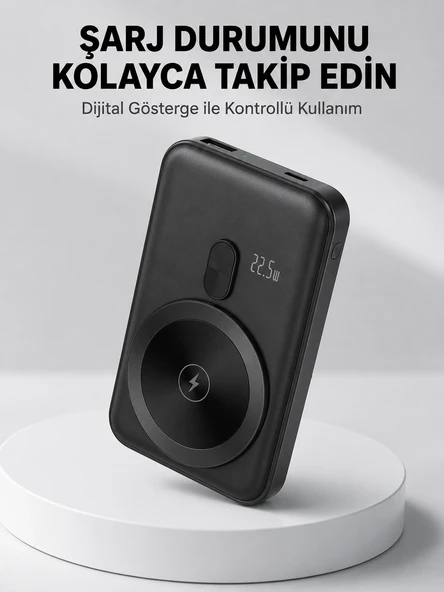 Lcd Ekranlı Kablosuz Powerbank Type C Ve Usb Çıkışlı Yeni Nesil ürün görseli 1