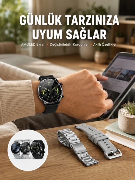 Çok Fonksiyonlu Akıllı Saat Bluetooth Bağlantılı Çağrı Cevaplayabilen Uzun Pil Ömrü Yeni Nesil ürün görseli 1