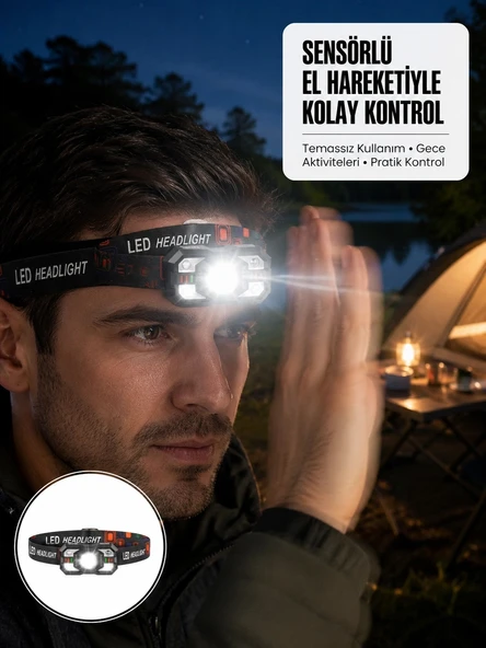 Şarj Edilebilir Led Far Hareket Sensörlü 5 Modlu Outdoor Yeni Nesil ürün görseli 1