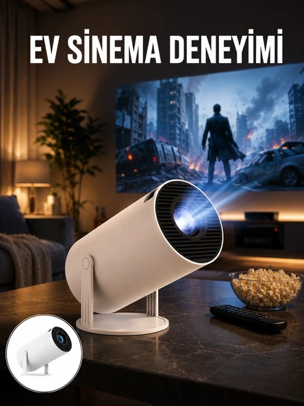 Sinema Projektörü Android Hdmı Usb Wifi Ses Çıkışlı Ayaklı Projeksiyon Taşınabilir Yeni Nesil ürün görseli 1