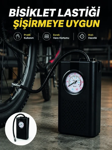Analog Manometreli Kompakt Araç Hava Pompası Lastik Şişirme Cihazı ürün görseli 1