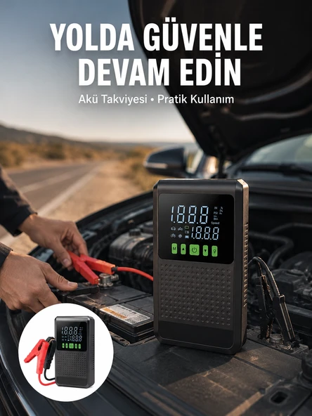 Şarjlı Araç Akü Takviyeli Hava Pompası Powerbank Özellikli Yeni Nesil ürün görseli 1