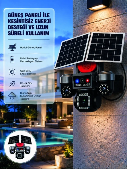 Takip Özellikli 4 Kameralı Güneş Panelli Güvenlik Kamera Sistemi ürün görseli 1