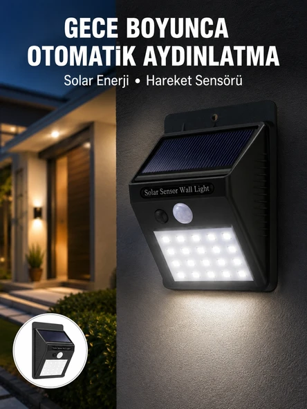 Su Geçirmez 20 Led Solar Aydınlatma | Dış Mekan İçin Pır Hareket Sensörü İle Akıllı Işık Yeni Nesil ürün görseli 1