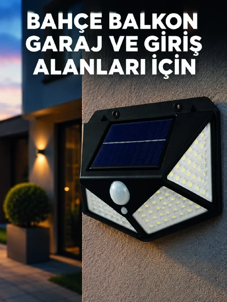 Solar Led Bahçe Aydınlatma Lambası 3 Işık Modlu Sensörlü Duvar Tipi Dış Mekan ürün görseli 1