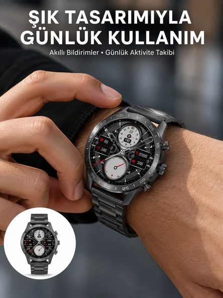 Akıllı Saat Çelik Kordon Çağrı Cevaplama Amoled Ekran Titreşimli Uyku Ve Sağlık Takibi Yeni Nesil ürün görseli 1