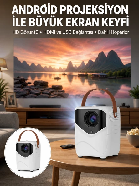Hd Ayaklı Portatif Projeksiyon Cihazı Bluetooth Wifi Akıllı Android İşlemcili Yeni Nesil ürün görseli 1