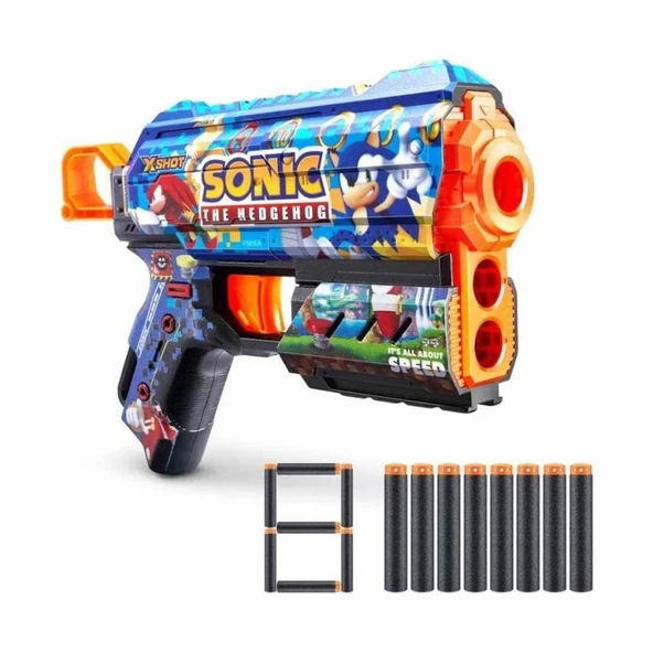 36648 X-Shot Skins Flux Sonic The Hedgehog 8 Mermili Sünger Dart Atan Silah 21 cm -NessiWorld ürün görseli 1