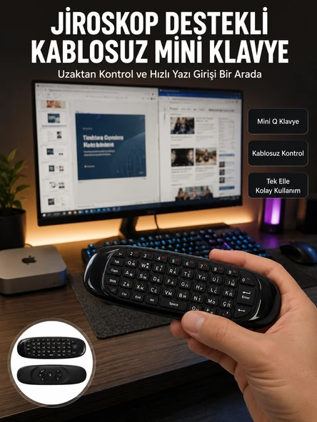 Kablosuz Hava Fareli Mini Klavye Jiroskop Destekli Uzaktan Kumanda Yeni Nesil ürün görseli 1