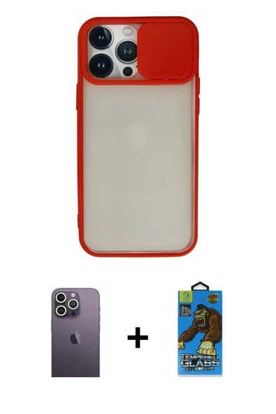 MARSİLYAN™- iPhone 13 Pro Max Kılıf Vadi Çizgi - Siyah 18D Cam Ekran Koruyucu + Neon Fosforlu Kamera Lens - BZ ürün görseli 1