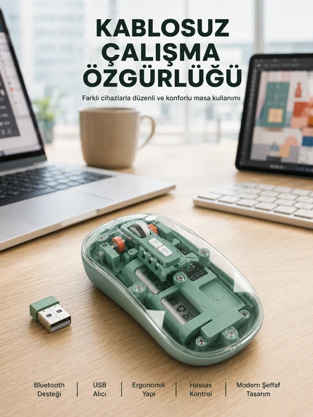 Çift Mod Bağlantılı Kablosuz Mouse Bluetooth Ve Usb Alıcılı Yeni Nesil ürün görseli 1