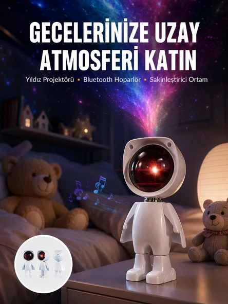 180 Derece Dönebilen Astronot Masa Ve Gece Lambası Projektör Yeni Nesil ürün görseli 1