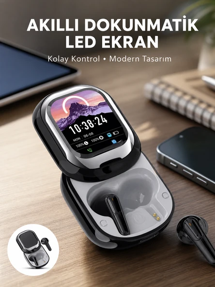 Şık, Akıllı ve Güçlü LED Ekranlı Kablosuz Kulaklık Seti ürün görseli 1