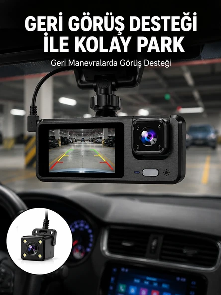 1080p 3 Kameralı Araç Dvr – Döngü Kayıt Ve Geri Görüş Özellikli Yeni Nesil ürün görseli 1