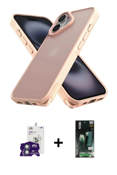 MARSİLYAN™- iPhone 16 Kılıf Atlas Form - Siyah 360 Mat Full Body Arka Koruyucu + Bilvis Titan Kamera Lens - YL ürün görseli 1