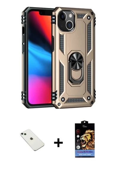 MARSİLYAN™- iPhone 14 Kılıf Ahenk Klasik Koleksiyonu - Siyah Buffer Hayalet Cam Ekran Koruyucu + Diamond Kamera Lens - Y ürün görseli 1