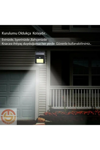 Solar 48 LED Bahçe Lambası - Geniş Açılı Panel - Duvara Monte - Resim 3