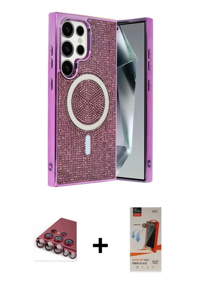 MARSİLYAN™- Galaxy S23 Ultra Kılıf Eksen Çizgi - Siyah AutoKit 5in1 Fiber Hayalet Cam Ekran Koruyucu + Valdez Metal Kame ürün görseli 1